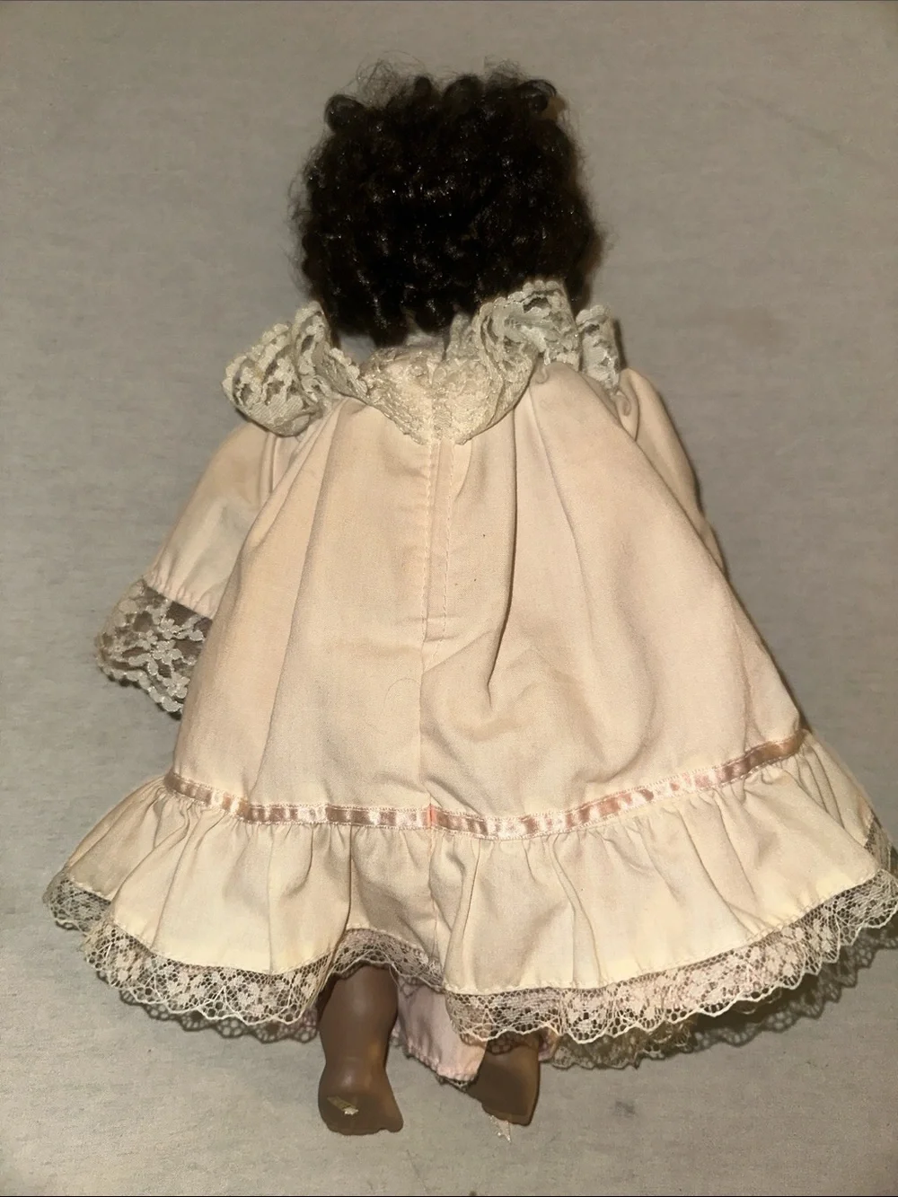 Vintage Collectible Porcelain Doll in Blush Pink Lace Dress
